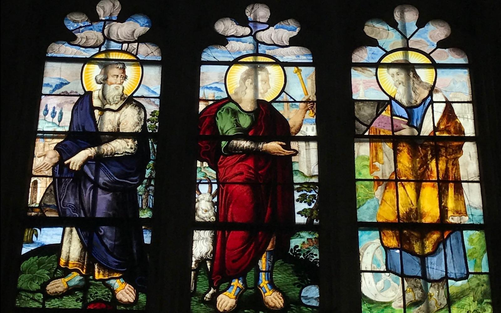 stain glass window of saints